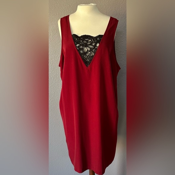 BB Dakota Maroon Casual Sleeveless Slip Dress Plus Size Lace Front/Back 1X NWT - Picture 3 of 13